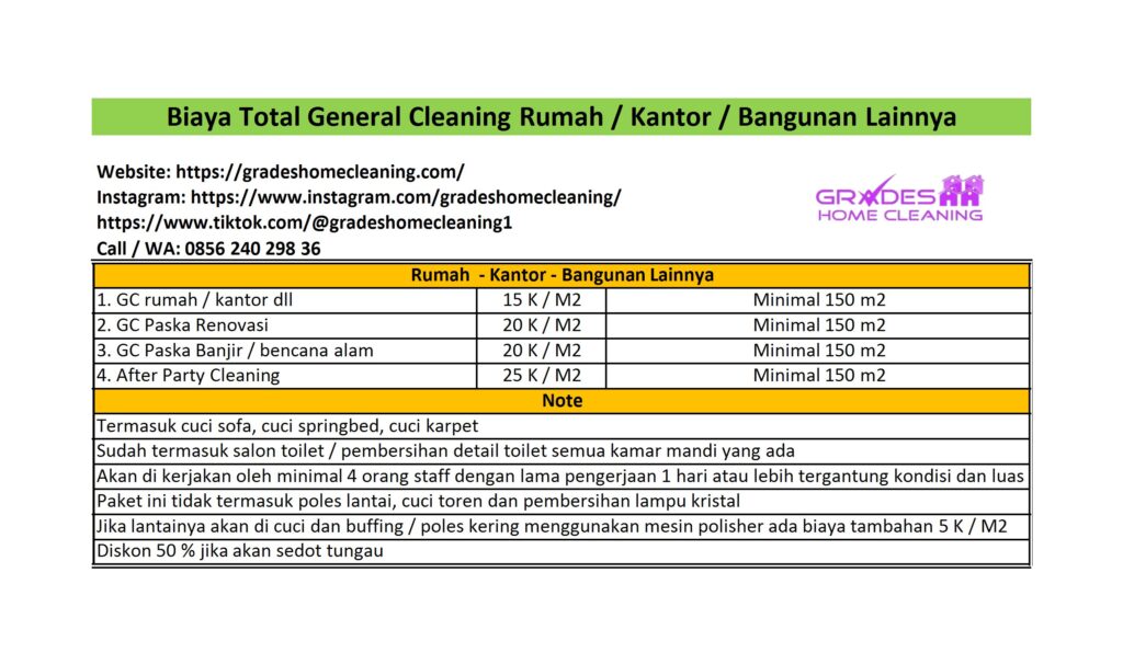 biaya total general cleaning di bandung