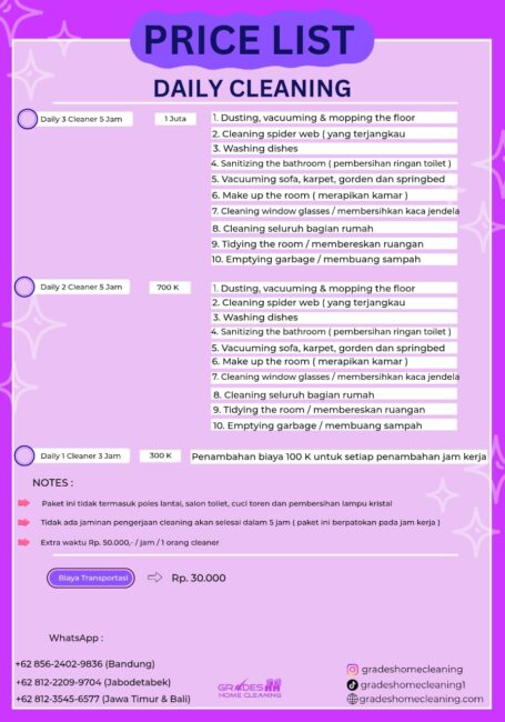 harga bersih rumah paket daily cleaning